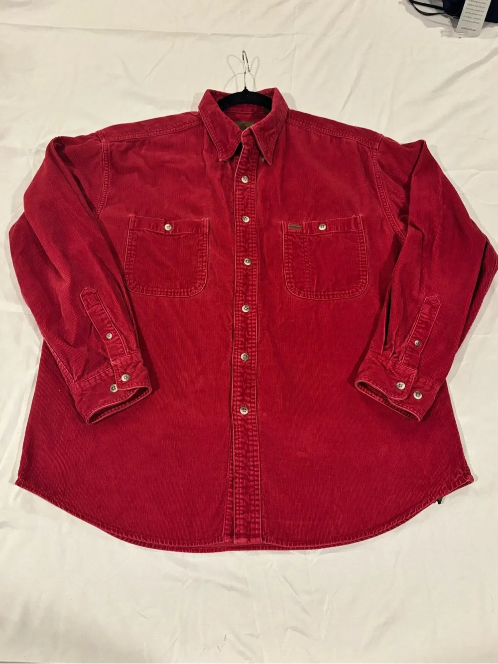 Vintage Unisex St. John's Bay Red Corduroy Button-Down Shirt cozy layer classic